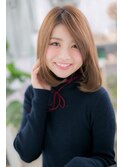 オレンジブラウンで透明感☆ナチュラル小顔ロングボブc1