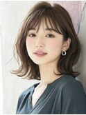 小顔くびれミディアムボブ☆外ハネ韓国風シースルーバング