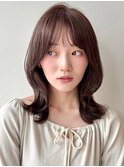 くびれミディアム/レイヤー/顔周り/小顔/ベージュ/20代30代