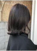 髪色アッシュ顔周りレイヤ 結べるボブ アッシュオリーブ43