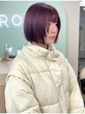 ラベンダーピンクカラー　ミニボブ　顔周りカット【天神大名】