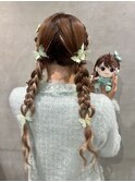 銀座でできるヘアメ/おさげ ハートヘア
