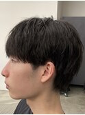 フェザーパーマ/グレーブルーカラー/刈り上げショートパンク