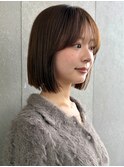 切りっぱなしボブ/艶カラー/顔周りカット/薄め前髪