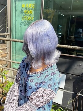 ワンズクロエ 原宿店(ONE's Chloe) イメチェンピンクベージュアンブレラカラー前髪ダークブルー原宿