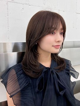 ノク 渋谷(nok) 韓国オリーブカラーオリーブベージュ顔まわりレイヤー前髪パーマ