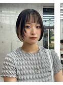 美髪シアーカラーピンクブラウンショートカット切りっぱなしボブ