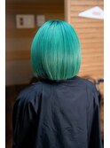ミントグリーン ブリーチムラ修正