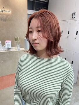 サンド 鹿児島中央(sand) @ayumi_sand レッドオレンジ　ブリーチなしカラー　ロブヘア