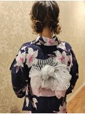 ツインふわふわお団子&レース帯でお花アレンジ