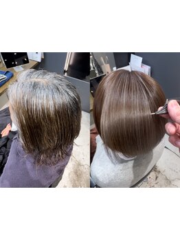 【白髪のお悩み解決】ナチュラル仕上げのしっかりカバーも上品な細めハイライトによる白髪ぼかしもお任せ♪