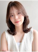 ミルクブラウンセミディイメチェン夏斜めバング小顔カット