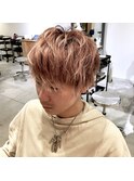 ピンクベージュ/マッシュレイヤーショート