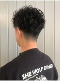 束感ツーブロックアップバング×スパイラルパーマ