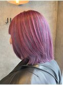 ブルーハイライト×ピンクヘアー/イメチェンシンプルストレート