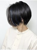【morio原宿】黒髪×インナーカラーブルー前下がりショート