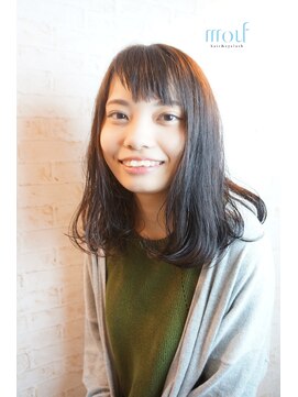 ムゥフ ヘアーアンドアイラッシュ(mouf hair&eyelash) 【ｍｏｕｆ】暗髪 愛されセミディ+ワンカール+ザクっとバング