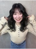 抜け感ウェーブ巻き/ミディアム/暗髪/今っぽヘア