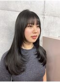 レイヤーカットハッシュカット小顔顔周りレイヤー黒髪ロング