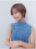 20代30代大人可愛い斜めバング小顔ショートボブシルキーベージュ