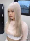 4463ホワイトアッシュニュアンスカラーワンホンヘアぱっつん前髪