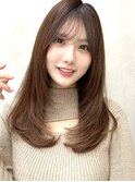 20代30代40代◎前髪パーマ韓国風巻きくすみベージュお団子ヘア