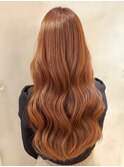 ロングレイヤー/ウェーブスタイル/オレンジブラウン/艶髪