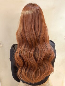 ヘアリゾート粋 新宿三丁目本店 ロングレイヤー/ウェーブスタイル/オレンジブラウン/艶髪