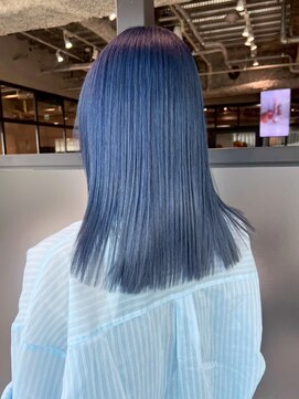 おくれ毛ブリーチデザインカラー韓国ヘアミディアム_ba559262