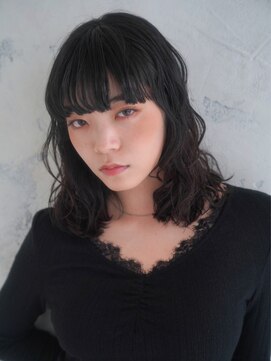 ニューヨークニューヨークマザーズ(NYNY Mothers) ワイドバング/黒髪ウェーブ/デジタルパーマ/ミディアムボブ