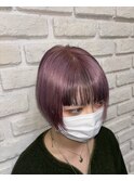 ピンクボブ、前髪ローライト