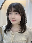 ミディアム前髪ありレイヤーカット地毛風ナチュラルカラー