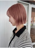 切りっぱなしボブ 外ハネ くびれヘア アプリコットオレンジ