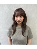 レイヤーカット/ハッシュカット/ブラウンカラー/フォワード巻き