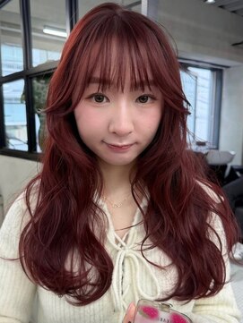 ニコ トウキョウ 渋谷(nico TOKYO) ダブルカラーチェリーレッドピンクブラウン韓国レイヤーロング