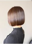 レイヤーカットミルクティーベージュブリーチなしダブルカラー