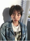 【large】シースルーバングショート/カーキグレージュ