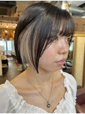 切りっぱなしボブ　イヤリングカラー　style/miaki