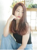 ピンクベージュ×艶ロング