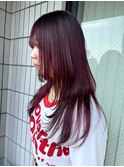 レイヤーカット/顔周りレイヤー/赤髪/ワインレッド/ケアカラー