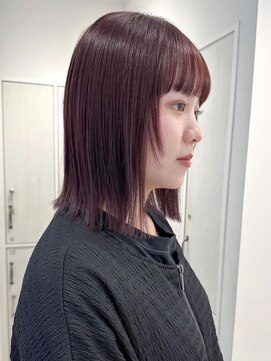 ガーデンヨコハマ(GARDEN YOKOHAMA) ワイドバングチェリーブラウン姫カット外ハネボブ透明感Wカラー