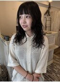 ワイドバング×黒髪パーマ