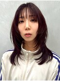 xカット/ホワイトグレージュ/レイヤーカット/チェリーブラウン