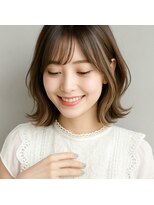 アージュ 久留米ゆめタウン店&nbsp;ミディアムボブ ブリーチ インナーカラー ベージュ 30代