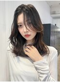 ロング暗めカラーグレージュ韓国ヘア顔周りレイヤー_F1114