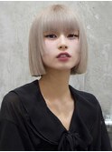 顔周り姫カット切りっぱなしショートボブ■ホワイトミルクティー