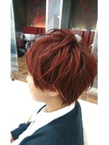 ルクール 喜多町店(Le Coeur) 束感ショート×レッドカラー/ハイライト◎20代30代40代50代