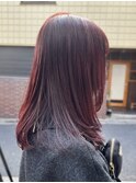 【白石】ブリーチなしダブルカラーワインレッドレイヤー赤髪原宿