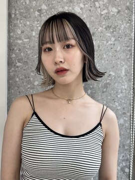 サンク 原宿 表参道(cinq) インナーカラーボブ黒髪バングカラーフェイスフレーミング韓国風