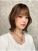 韓国ヘア顔周りレイヤーミルクティーベージュグレージュカラー